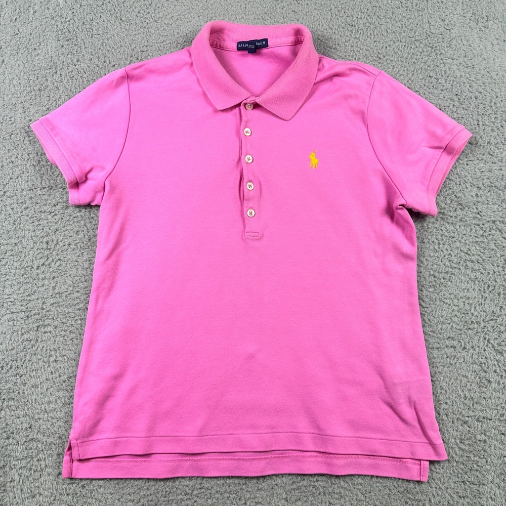 Ralph Lauren Polo Shirt Womens XL Pink Short Sleeve Yellow Pony Logo Cotton - Picture 2 of 11
